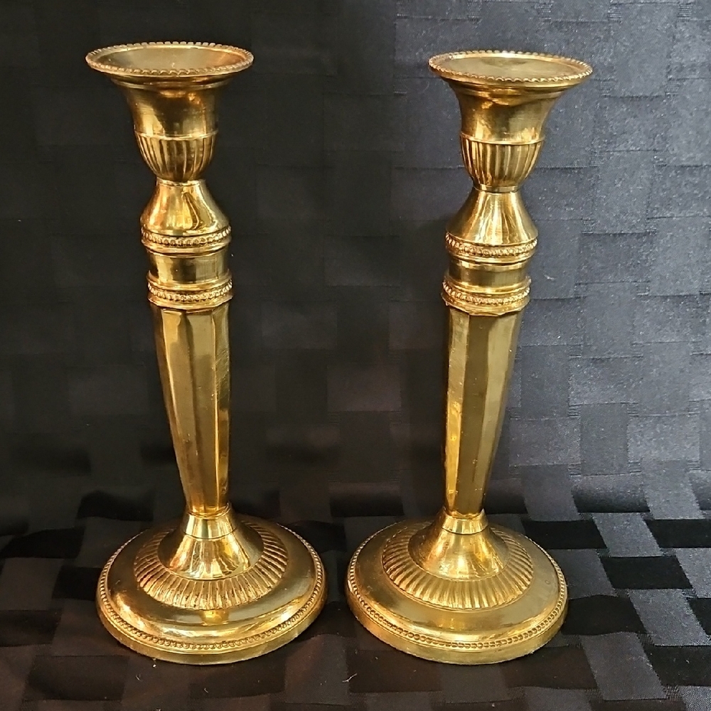 Ornate Brass Taper Candlestick Holders Pair Made In India Set of 2
